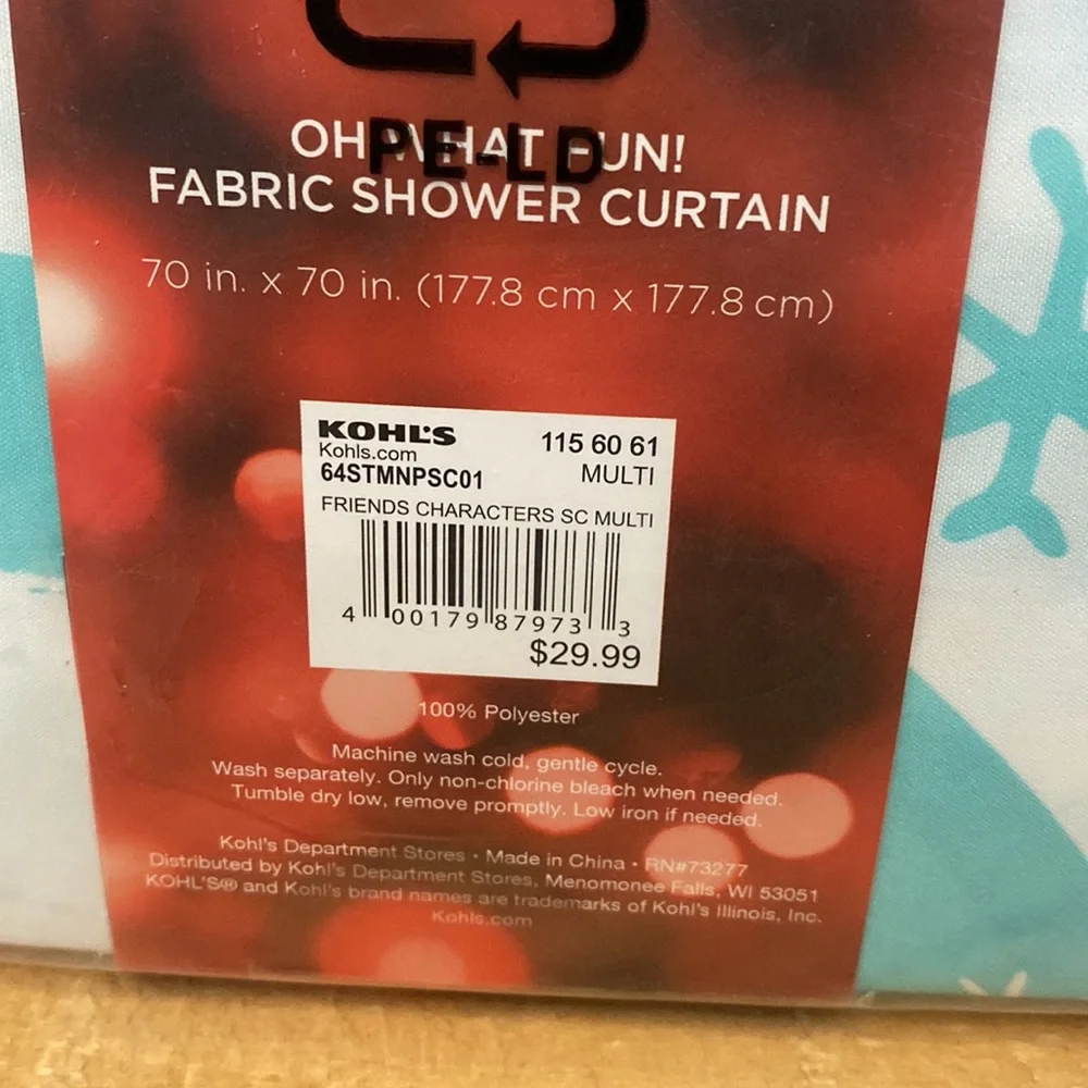 Oh What Fun! Fabric Winter Themed Shower Curtain NWT